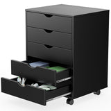 Sweetcrispy 5 Drawer Chest Mobile Storage Cabinets Small Wooden Dresser with Wheels Room Organization Furniture for Office Home, Black Wood Sweetcrispy