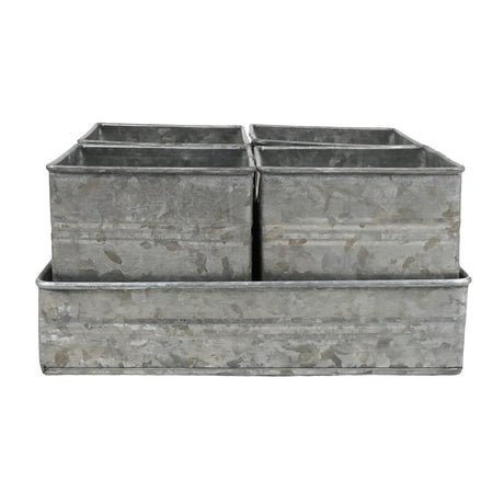 PHILPETY Set of 4 Shabby Chic Small Vintage Vase Farmhouse Flower Planter, Rustic Galvanized Metal Pots with Metal Tray for Kitchen Bathroom Bedroom Table Centerpiece Windowsill Country Indoor Decor PHILPETY