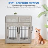 Dog Crate Furniture with 3 Doors,39.4" Large Dog Crate with 2 Drawer & Cushion,Wooden Dog House Kennel for Medium/Large Dog,Dog Crate Table Up to 130 lbs,Indoor End Table Dog House Knowfunn