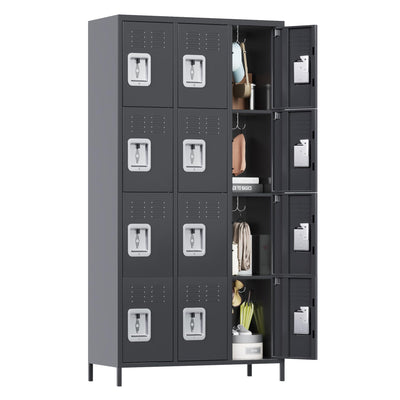 GangMei Employee Locker, Tall Metal Locker with 12 Doors, 72" Storage Locker for Employees School Hospital Garage Gym Home Office with Hooks Requires Assembly (Dark Gray)