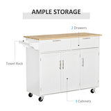 HOMCOM Mobile Kitchen Island with Storage, Kitchen Cart with Wood Top, Storage Drawers, 3-door Cabinets, Adjustable Shelves and Towel Rack, White HOMCOM