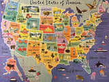 1000-piece USA Map Jigsaw Puzzle & Poster 50 States | Illustrated American Landmarks | Rainy Day, Fun at Home Activities, Travel Gifts, Birthday Present, Wall Art Talking Tables