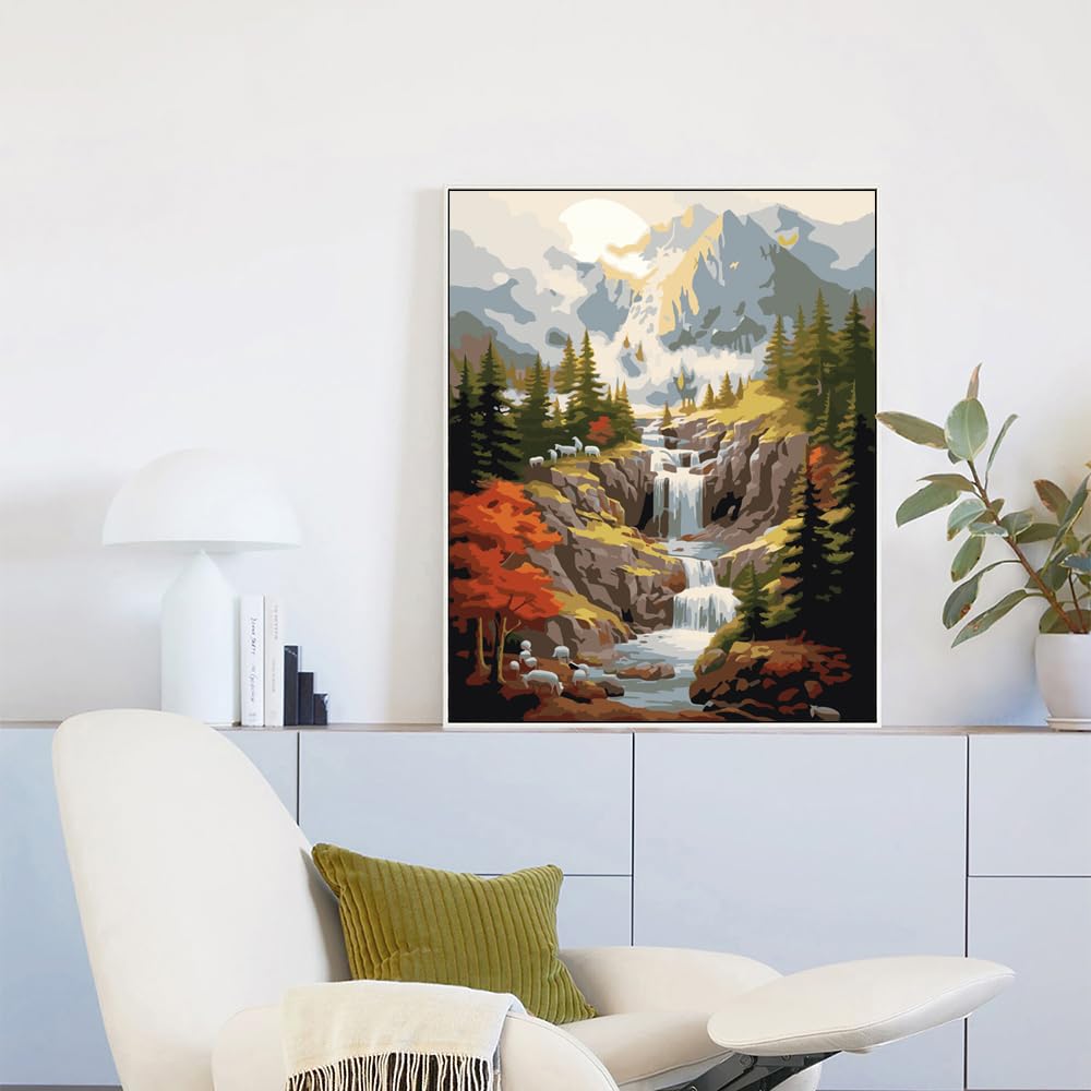changjiawujin Snow Mountain Paint by Numbers Kit for Adults,Landscape Forest Paint by Number Kits Nature,DIY Acrylic Drawing Paintwork Crafts with Paintbrushes 16 * 20 inch changjiawujin