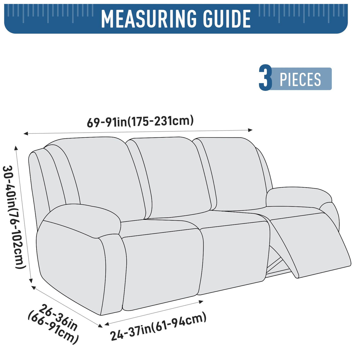 TAOCOCO Recliner Sofa Covers Stretch Reclining Couch Cover, Jacquard Recliner Couch Cover for 3 Seat Furniture Protector Sofa Slipcovers with Elastic Bottom for Kids, Pets (Dark Grey) TAOCOCO