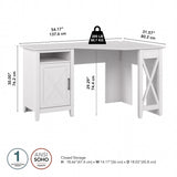 Bush Furniture Corner Computer Small Space, Office and Bedroom | Key West Collection L Desk with Storage and Aged Bronze Hardware, 54W, Pure White Oak Bush Business Furniture