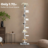 Nidouillet 9-Tier Metal Spine Bookshelf, Adjustable Vertical Tower for Books, Tall & Narrow Ladder Bookcase, Space-Saving Multipurpose Corner Storage Shelf, Display Stand, Tool-Free Assembly, White Nidouillet