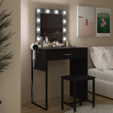 Titoni Makeup Vanity Desk with Mirror and Lights, Black Vanity Table and Chair Set, Brightness Adjustable, Small Vanity for Girls' Bedroom Titoni