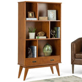 Allora 64" Mid Century Modern Solid Wood Wide Bookcase with 2 Drawers and 3 Shelves, for The Living Room, Study Room, Home Office, in Teak Brown Allora