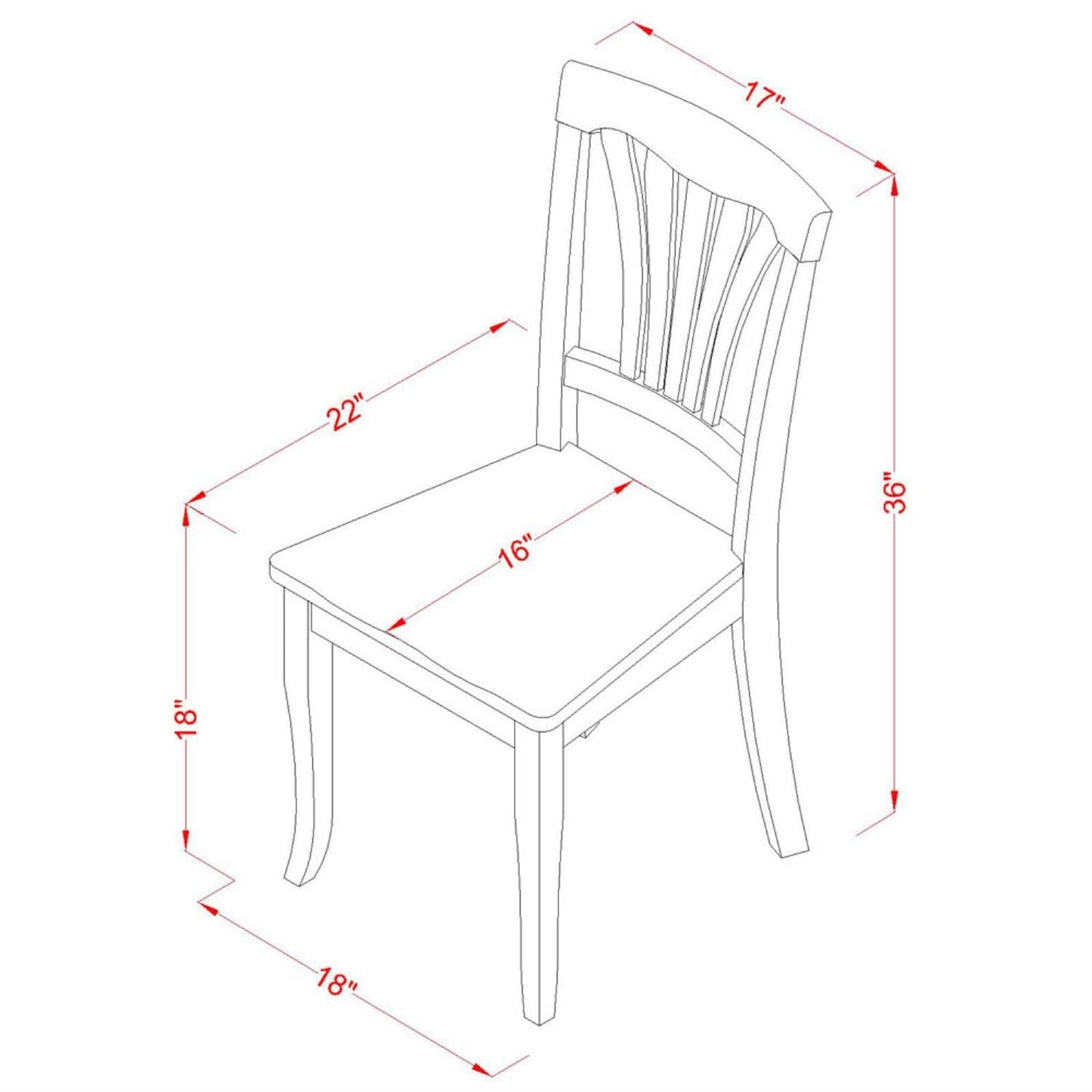 East West Furniture Avon Kitchen Dining Slat Back Solid Wood Seat Chairs, Set of 2, Buttermilk & Cherry