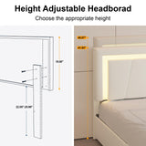 Queen Size Bed Frame with 4 Storage Drawers and LED Lights, Upholstered Platform Bed with Adjustable Headboard and Charging Station, Metal Slats Support, No Box Spring Needed,Easy Assembly, White E-Motie