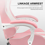 GTPLAYER Gaming Chair, Computer Chair with Footrest and Lumbar Support, Height Adjustable Game Chair with 360°-Swivel Seat and Headrest and for Office or Gaming (Faux Leather, Pink) GTPLAYER