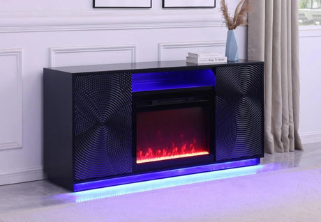 First of a Kind Weston Electric Fireplace TV Stand - Modern LED Light Entertainment Center with Wireless Charging & Bluetooth Speaker - Includes 2 Doors & 2 Shelves Inside, Black First of a Kind