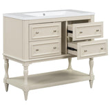 LUMISOL 36" Bathroom Vanity with Sink, Courtly Style Bathroom Vanities with 4 Drawers & Open Shelf, Single Bathroom Vanity with Undermount Sink, Solid Wood Bathroom Cabinet, Beige LUMISOL