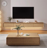 NIUYAO Floating TV Stand Modern Wood Wall Mounted Cable Management Entertainment Center with 2 Drawer 2 Cabinet Media Console Floating Storage Cabinet -Brown 94.5" L x 9.5" W x 8" H NIUYAO