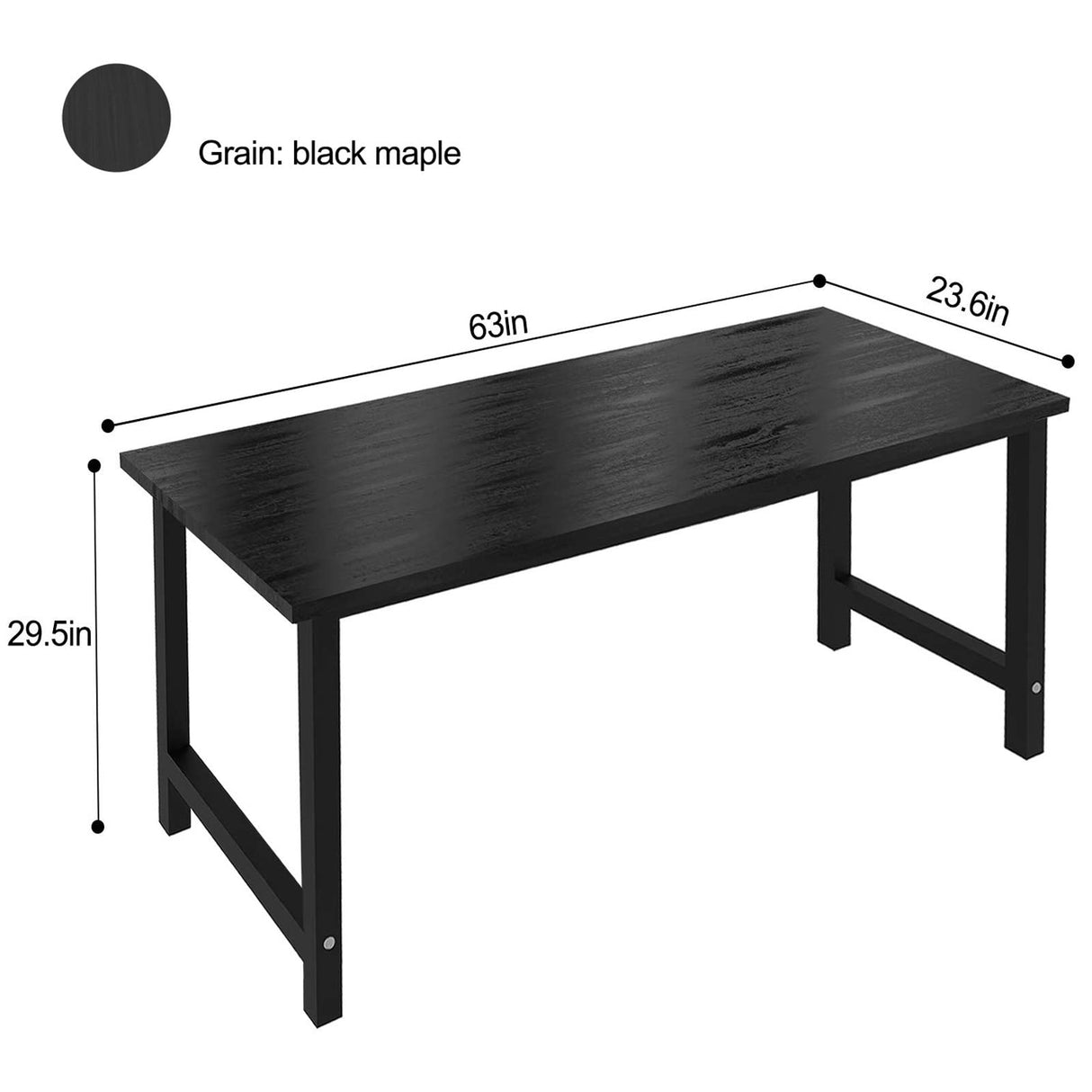 NSdirectModern Computer Desk 63 inch Large Office Desk Writing Study Table for Home Office Desk Workstation Wide Metal Sturdy Frame Thicker Steel Legs, Black. NSdirect