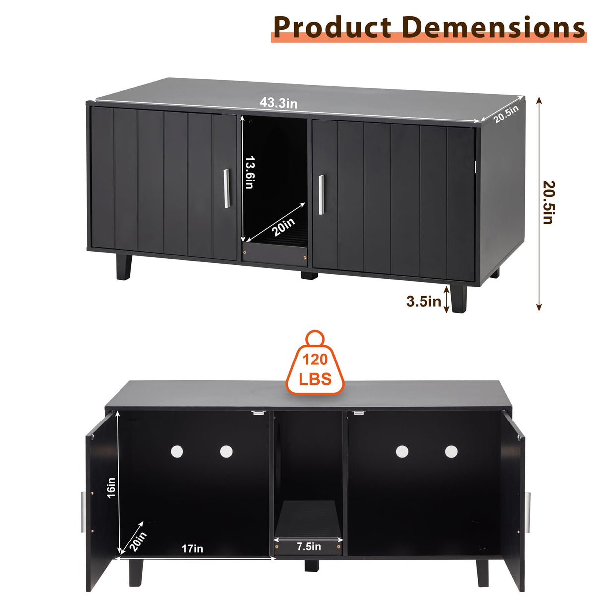 YDTOP Cat Litter Box Enclosure for 2 Cats, Double Hidden Litter Box Furniture with Scratcher, Large Wooden Cat House, Black YDTOP