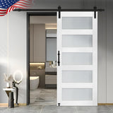 S&Z TOPHAND® 36 in x 84 in Glass Sliding MDF Barn Door with 6.6FT Sliding Door Hardware Kit, 5 Tempered Frosted Glass, Slab Inside Covered with Water-Proof PVC Surface, Simple DIY Assembly S&Z TOPHAND