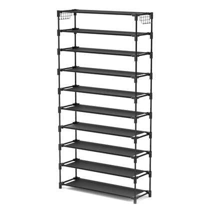 LANTEFUL 10 Tiers Shoe Rack 50 Pairs Large Capacity Tall Shoe Organizer Sturdy Shoe Storage with Two Hooks Space Saving Metal Wide Shoe Rack for Closet, Entryway, Bedroom, Black - WoodArtSupply