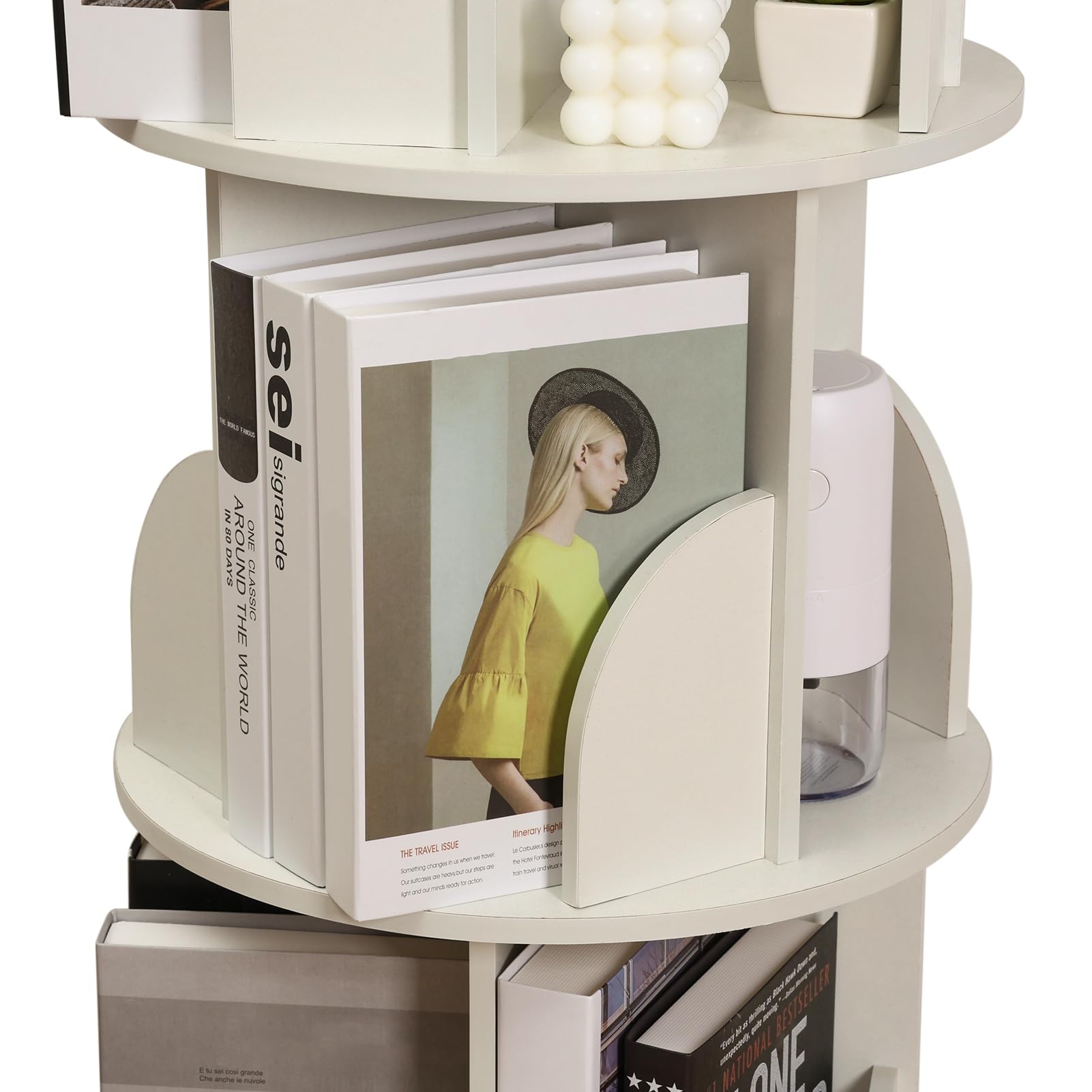 360-Degree Rotating White Bookshelf Tower – 4-Tier Solid Wood Bookcase for Kids and Adults - WoodArtSupply