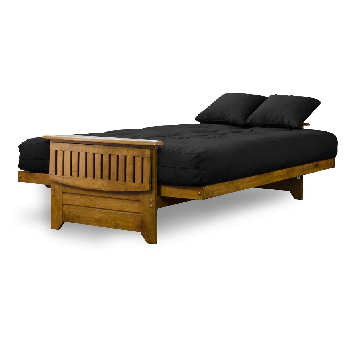 Nirvana Futons Brentwood Tray Arm Futon Frame, Drawers, and Black Mattress Set - Full, Rich Heritage Finish Nirvana Futons