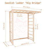 Woodandhearts Swedish Ladder Indoor Kids Gym, Montessori Play Gym Climbing Set, Wooden Indoor Playground for Toddlers with Accessories (with 6 Wall Panels, Big Bridge) Wood And Hearts