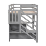 Merax Twin Loft Bed with Storage Staircase and Large Underbed Space for Teens, Boys, Girls, Solid Wood Bedframe & Full-Length Safety Guardrails for Bedroom, No Box Spring Needed, Easy Assembly, Gray Merax