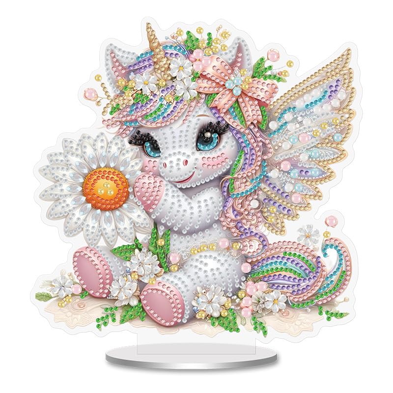 Cute Unicorn and Daisy Diamond Painting Desktop Ornament Kit, 5D DIY Acrylic Crystal Special Shaped Tabletop Kawaii Diamond Art Home Decor for Adult (ZS10) Generic