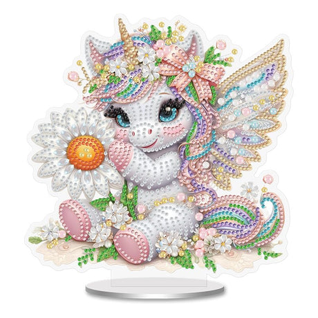 Cute Unicorn and Daisy Diamond Painting Desktop Ornament Kit, 5D DIY Acrylic Crystal Special Shaped Tabletop Kawaii Diamond Art Home Decor for Adult (ZS10) Generic