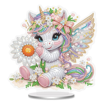 Cute Unicorn and Daisy Diamond Painting Desktop Ornament Kit, 5D DIY Acrylic Crystal Special Shaped Tabletop Kawaii Diamond Art Home Decor for Adult (ZS10)