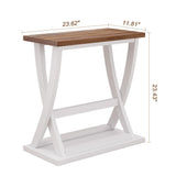 ChooChoo Farmhouse End Tables Living Room Set of 2, Narrow Side Table with Storage Shelf, Modern X-Design Slim End Table for Living Room, 11.8" D*23.6" W*23.4" D ChooChoo