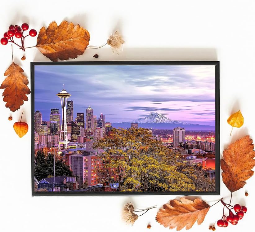 5D Diamond Painting, Seattle Skyline Washington Diamond Embroidery Paintings, DIY Diamond Painting Kits for Adults Diamond Art Home Wall Decor, 12x16 Inch IPISSOI