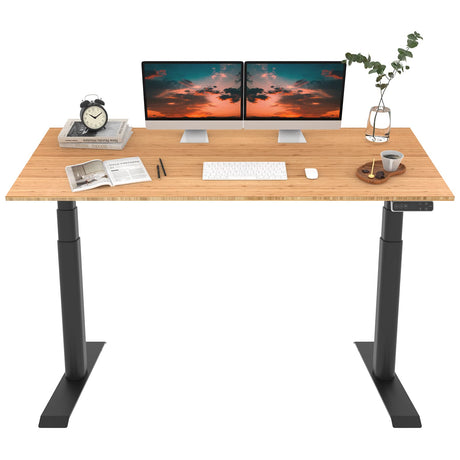 FLEXISPOT E8 Dual Motor 3 Stages Bamboo Electric Standing Desk 72x30 Inch Oval Leg Whole-Piece Board Height Adjustable Desk Electric Stand Up Desk Sit Stand Desk (Black Frame + Bamboo Desktop) FLEXISPOT