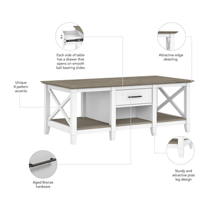 Key West 47.2 x 23.94-Inch Coffee Table, Shiplap Gray/Pure White