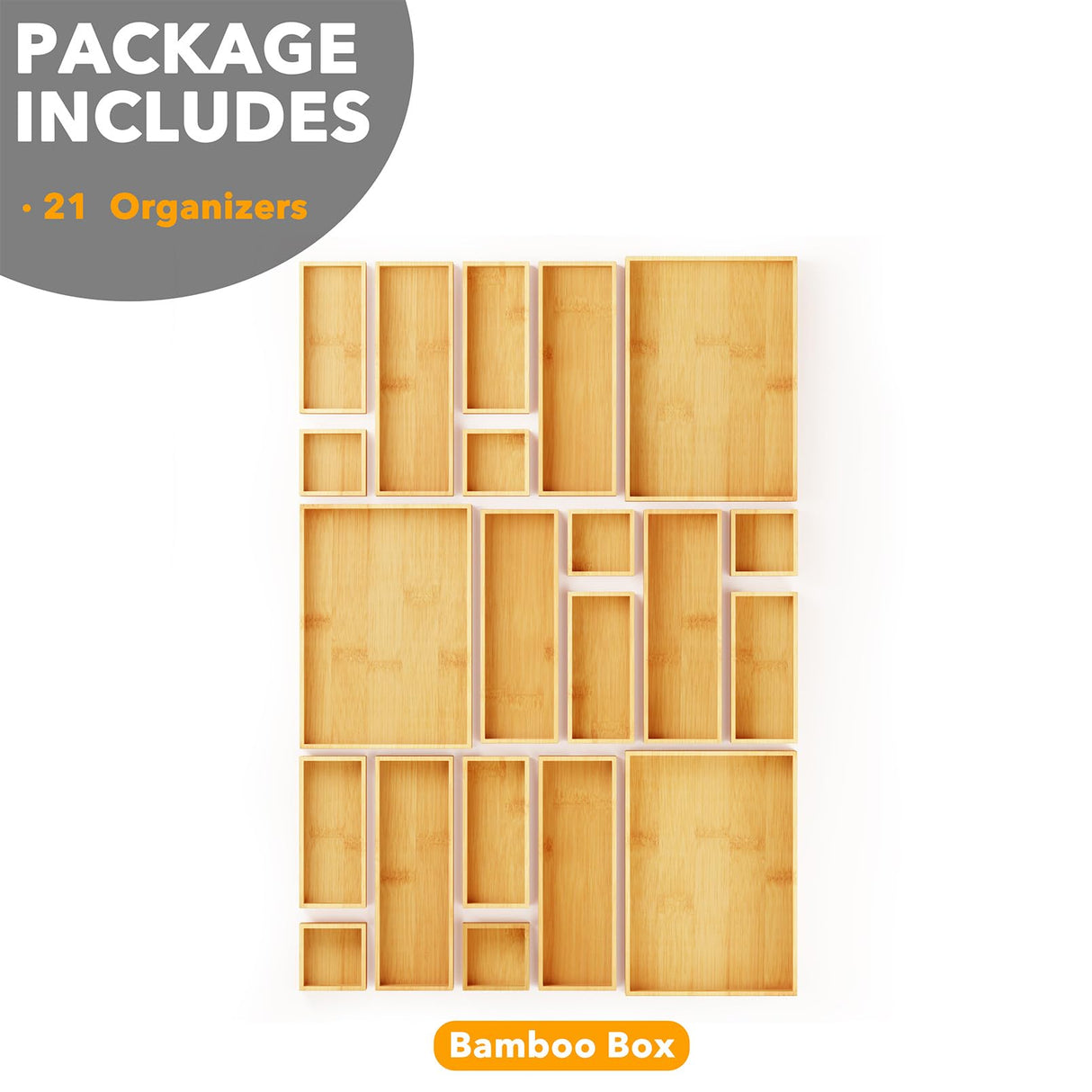 SpaceAid 21-Piece Bamboo Drawer Organizer Storage Boxes Set, Wood Tray Junk Drawer Organizers Multi-Use Divider Bins for Kitchen, Bathroom, Office Desk and Makeup Organization (21 Pack, Natural) SpaceAid