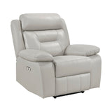 Lexicon Power Recliner Chair for Living Room, Top Grain Leather Match Recliner with Pillow Top Armrests, Home Theater Seating, Wall Hugger Recliners with USB Port, 40" W, Silver Lexicon