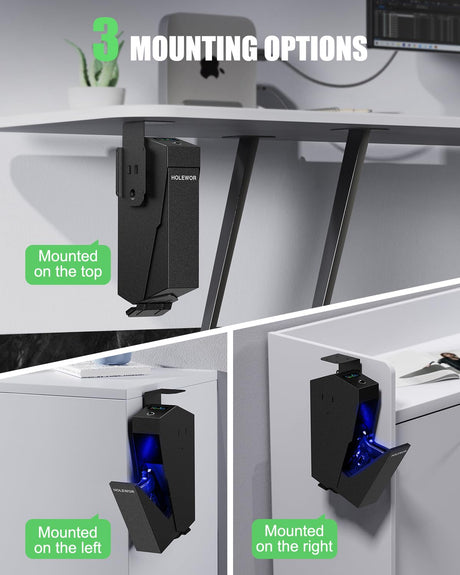 HOLEWOR Gun Safe, Biometric Pistol Safe Fingerprint Quick Access Drop Down Handgun Safe Mount Bedside Gun Safe for Desk Nightstand Car HOLEWOR