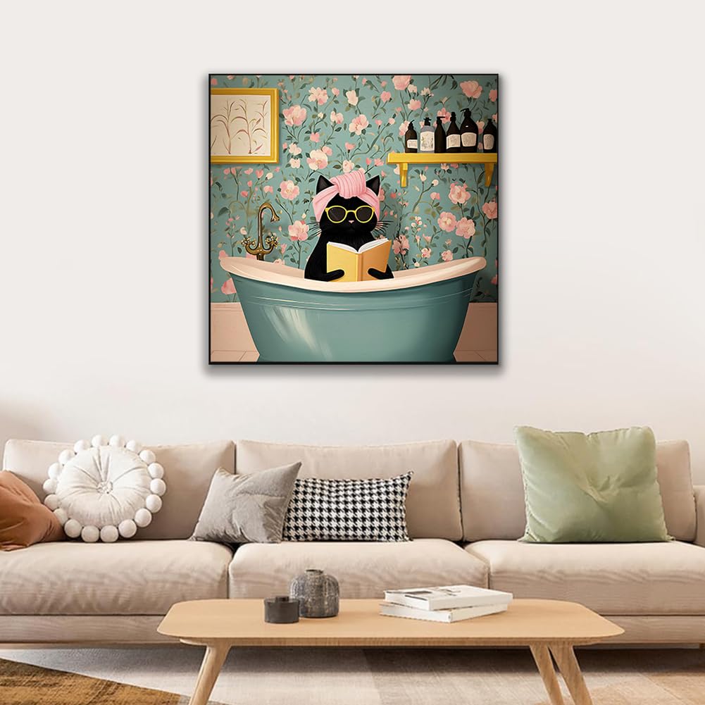 JUJUHOOD Funny Bathing Cat Paint by Numbers Kit for Adults Beginner & Kids Ages 8-12,Black Cat Paint by Number Without Easel, Simple Paint by Numbers for Gift Home Wall Decor (10x10Inch) JUJUHOOD