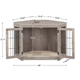 beeNbkks Furniture Dog Crate Corner, Dog Kennel Corner Wooden End Table with Cushion, Indoor Pet Crates Corner Side Table for Dogs, Wide Top Perfect for Limited Room(Large, Weathered Gray) beeNbkks