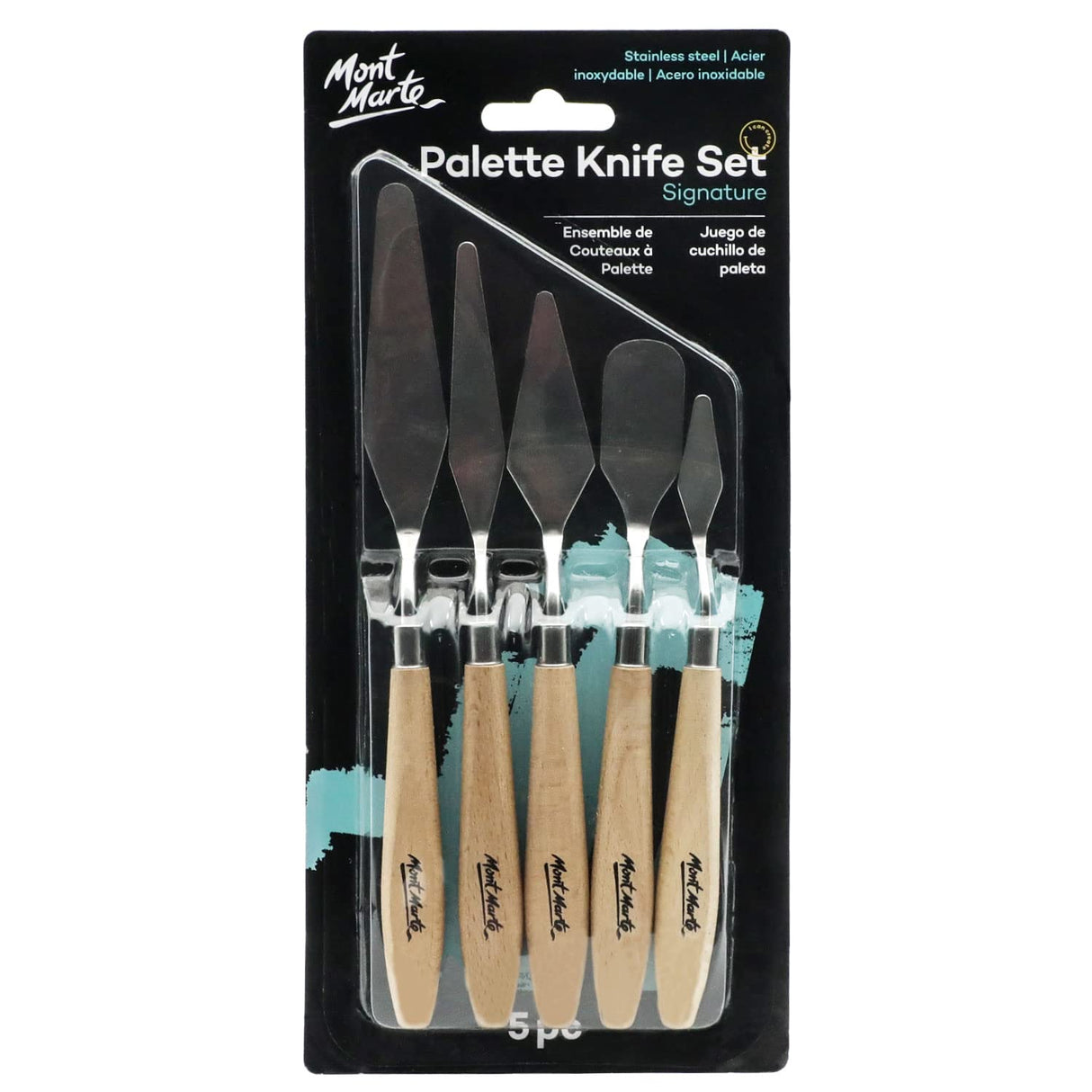 Mont Marte Studio Palette Knife Set, 5 Piece. Selection of Different Sizes and Styles of Stainless Steel Palette Knives. Mont Marte
