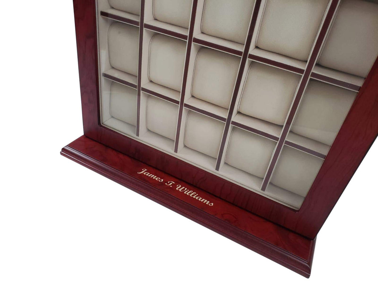 TimelyBuys 30 Piece Cherry Wood Personalized Watch Display Wall Hanging Case and Storage Organizer Box and Stand TimelyBuys