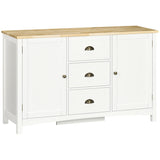 HOMCOM Sideboard Buffet Cabinet, Retro Kitchen Cabinet, Coffee Bar Cabinet with Rubber Wood Top, Drawers, Adjustable Shelves for Living Room, Entryway, White HOMCOM