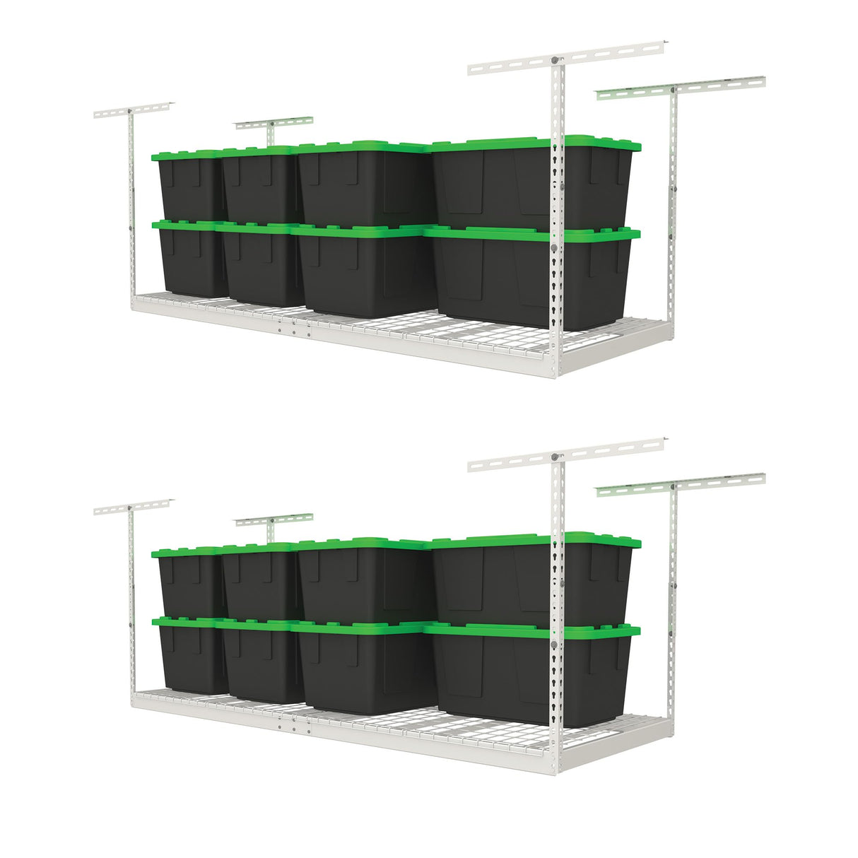 MonsterRax Overhead Garage Storage Racks 3x8’ (2-Pack) Ceiling Mounted Shelving, Adjustable Hanging Organizer, Heavy Duty Steel, Holds 500 Pounds, Color: White, Adjustable from 24"-45" off the Ceiling MonsterRAX Storage Solutions