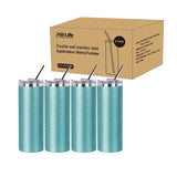 PYD Life Sublimation Blank Glitter Skinny Tumbler Teal 20 OZ Straight Stainless Steel Tumbler with Metal Straw for Tumbler Heat Press Machine Heat Transfer 4 Pack PYD Life