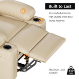 GarveeHome Leather Recliner Chair, Manual Recliner w/Comfortable Arms and Cup Holders for Living Room CF8011 - Beige, Medium GarveeHome