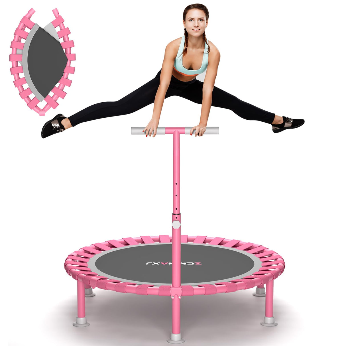ZCMHAXJ Foldable Mini Trampoline, 40" Rebounder Trampoline for Adults & Kids, 450lbs Capacity with T-Shaped Adjustable Bar, Indoor Fitness Workout Exercise Equipment ZCMHAXJ