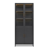 Virubi 76.75'' Tall Display Cabinet with Lights and Storage, Steel Curio Cabinet with Glass Doors, 3-Sided Glass, LED Lights for Hallways, Living Room, Kitchen, Home Decor and Office (Black) Virubi