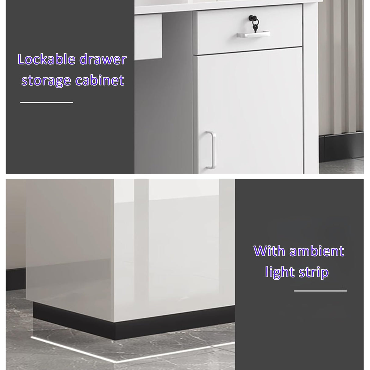 JKGHK Reception Desk, Front Desk Reception Counter with Locking Drawer, Retail Counter with Storage Cabinet, Simple Retail Counter Checkout Counter for Lobby Store Office(White+Gold,60x45cm) JIAOCKJIAO