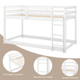 ZJIAH Twin Over Twin Low Bunk Bed with Ladder and Safety Guardrails - Durable Wooden Design in White ZJIAH