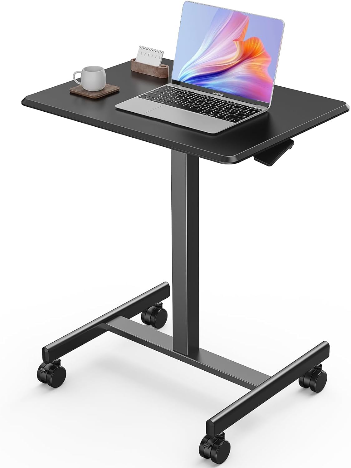 Sweetcrispy Mobile Small Standing Desk - Sit Stand Portable Rolling Laptop Desk with Lockable Wheels, Adjustable Height Computer Workstations, Modern Black Sweetcrispy