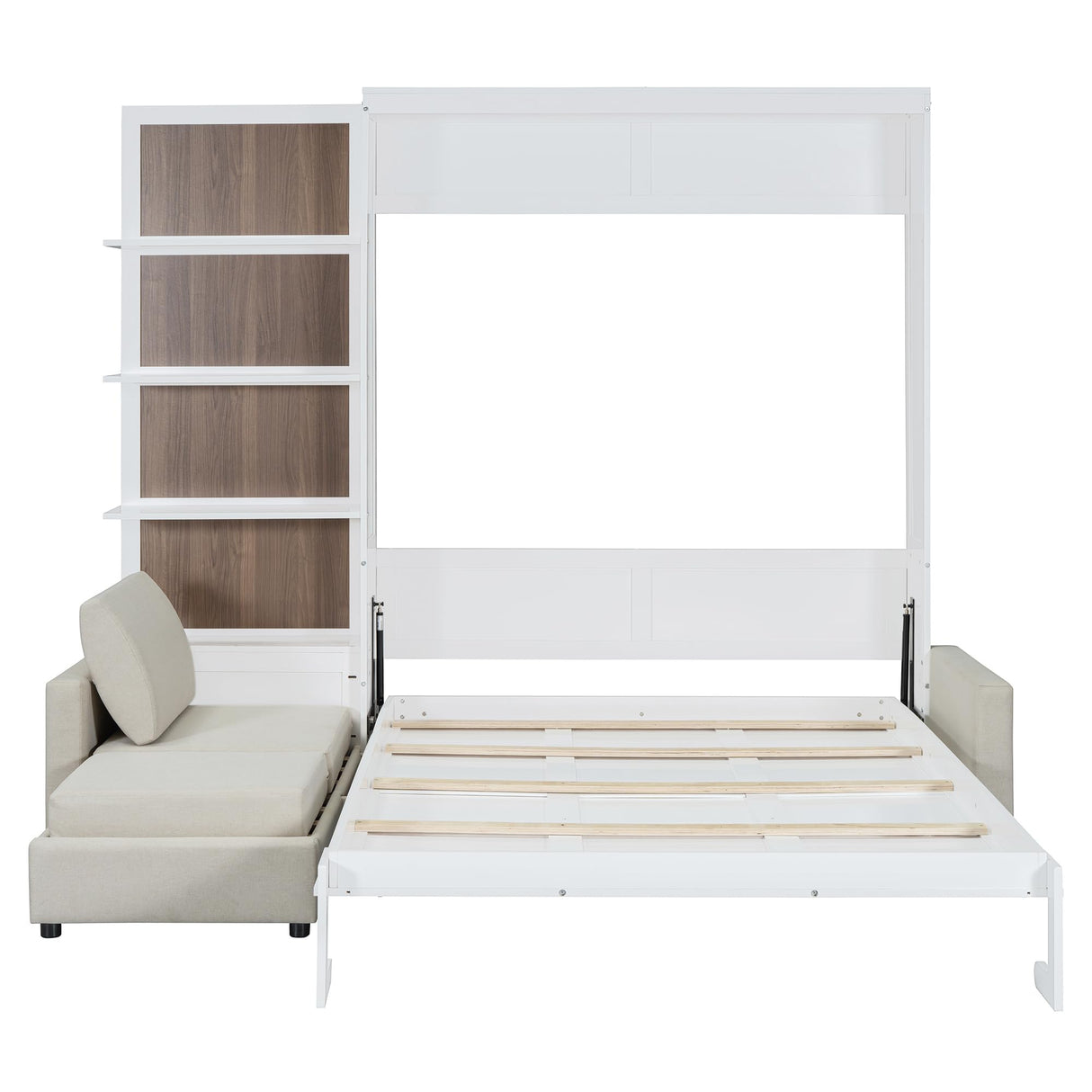 Harper & Bright Designs Queen Size Murphy Bed, Wood Queen Wall Bed with Sofa and Shelves, White Harper & Bright Designs